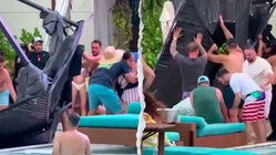 Terrifying scene unfolds as metal cabana frame crashes into packed casino pool area Insurance Yet